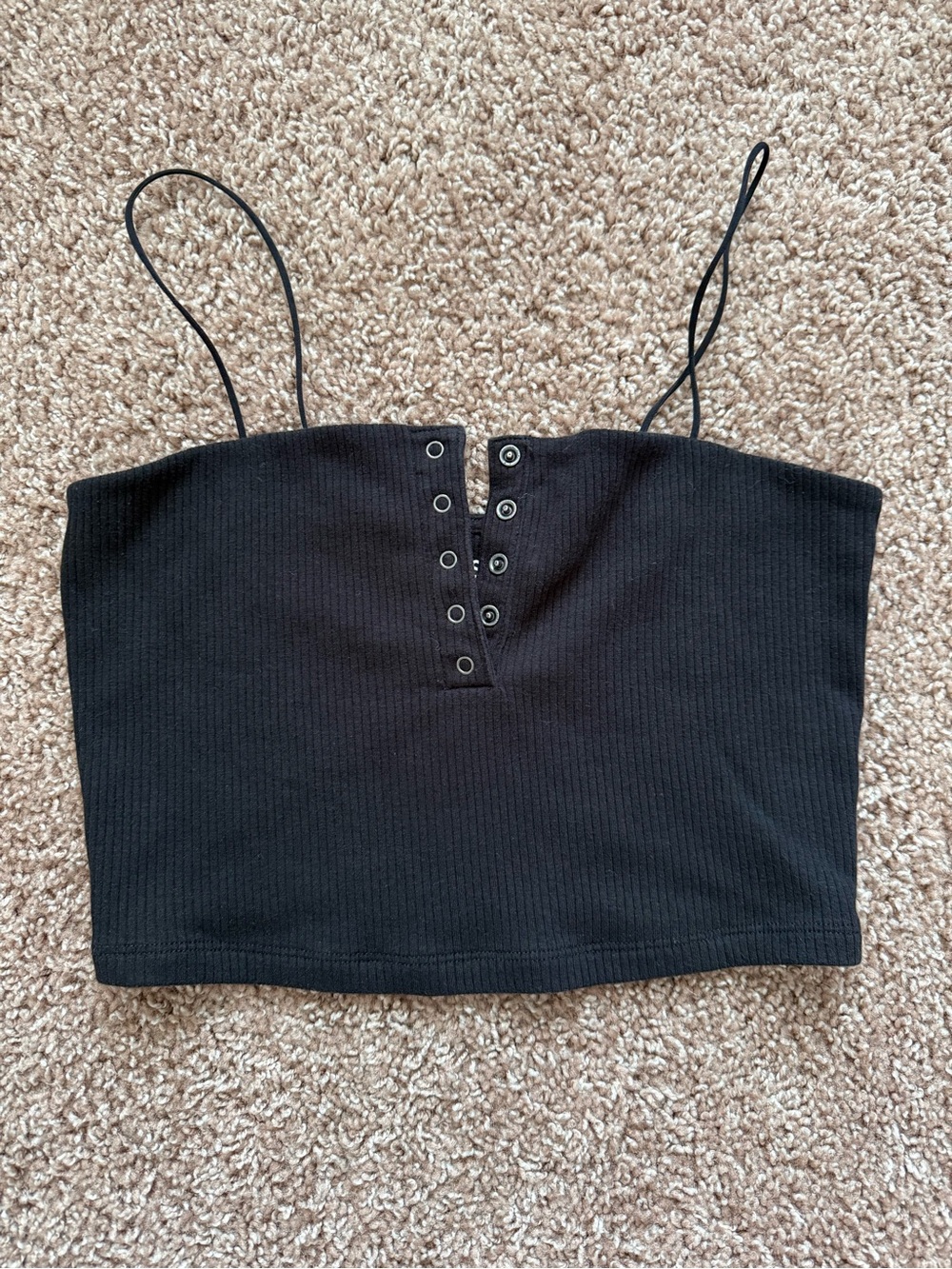 Aeropostale Black Ribbed Button-Front Spaghetti Strap Crop
